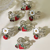 Wholesale Hollow Wide Version Oildropped Zircon Daisy Ladybug Opening Design Stainless Steel Ring With Electroplating For Women