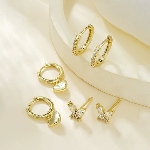 Wholesale Hoop Earrings Brass Real Gold Electroplated Peach Heart Butterfly Micro Inlaid Zircon