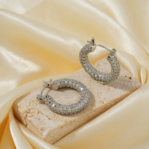 Wholesale Hoop Earrings Environmental Protection Copper Micropaved Zircon Diamond Flash Heavy Industry Electroplated Fashionable Elegant