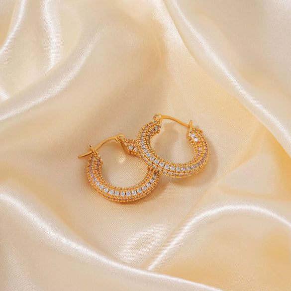 Wholesale Hoop Earrings Environmental Protection Copper Micropaved Zircon Diamond Flash Heavy Industry Electroplated Fashionable Elegant