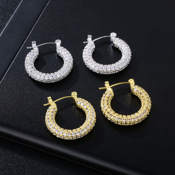 Wholesale Hoop Earrings Environmental Protection Copper Micropaved Zircon Diamond Flash Heavy Industry Electroplated Fashionable Elegant