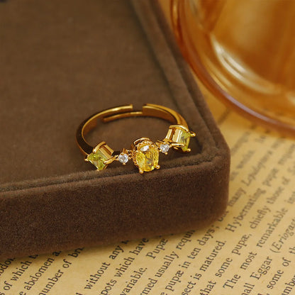 Wholesale IG Style Baroque Style Shiny Geometric Copper Inlay 18K Gold Plated Zircon Open Rings