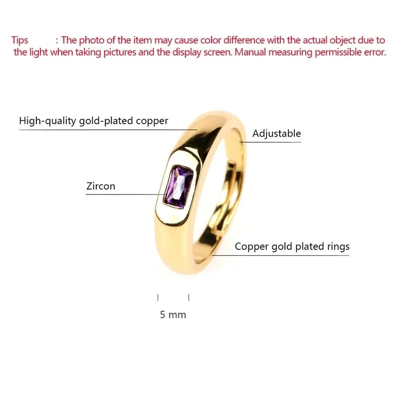 Wholesale IG Style Classic Style Commute Square Copper Inlay 18K Gold Plated Zircon Open Rings