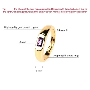 Wholesale IG Style Classic Style Commute Square Copper Inlay 18K Gold Plated Zircon Open Rings