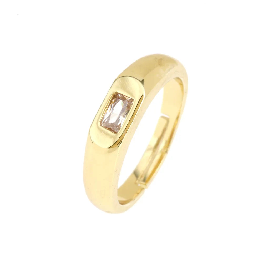 Wholesale IG Style Classic Style Commute Square Copper Inlay 18K Gold Plated Zircon Open Rings