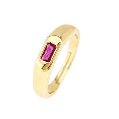 Wholesale IG Style Classic Style Commute Square Copper Inlay 18K Gold Plated Zircon Open Rings