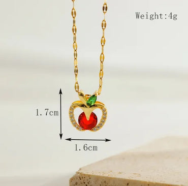 Wholesale IG Style Classic Style Korean Style Apple Copper Inlay Zircon Pendant Necklace