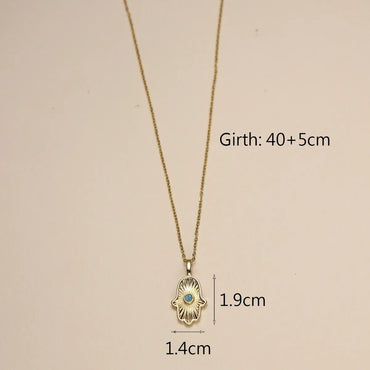 Wholesale IG Style Classic Style Triangle Palm Eye Copper Inlay 18K Gold Plated Natural Stone Zircon Pendant Necklace