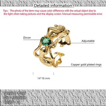 Wholesale IG Style Ethnic Style Commute Animal Water Droplets Copper Inlay 18K Gold Plated Zircon Open Rings