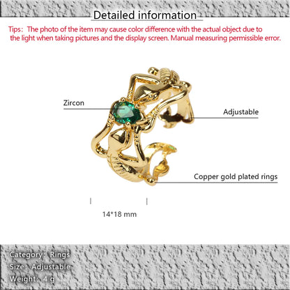 Wholesale IG Style Ethnic Style Commute Animal Water Droplets Copper Inlay 18K Gold Plated Zircon Open Rings