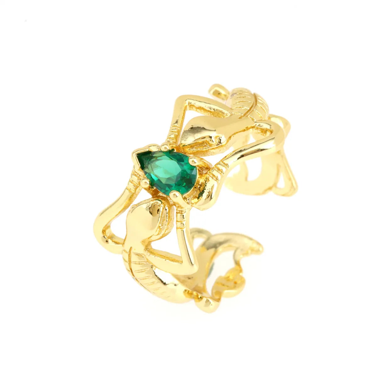 Wholesale IG Style Ethnic Style Commute Animal Water Droplets Copper Inlay 18K Gold Plated Zircon Open Rings