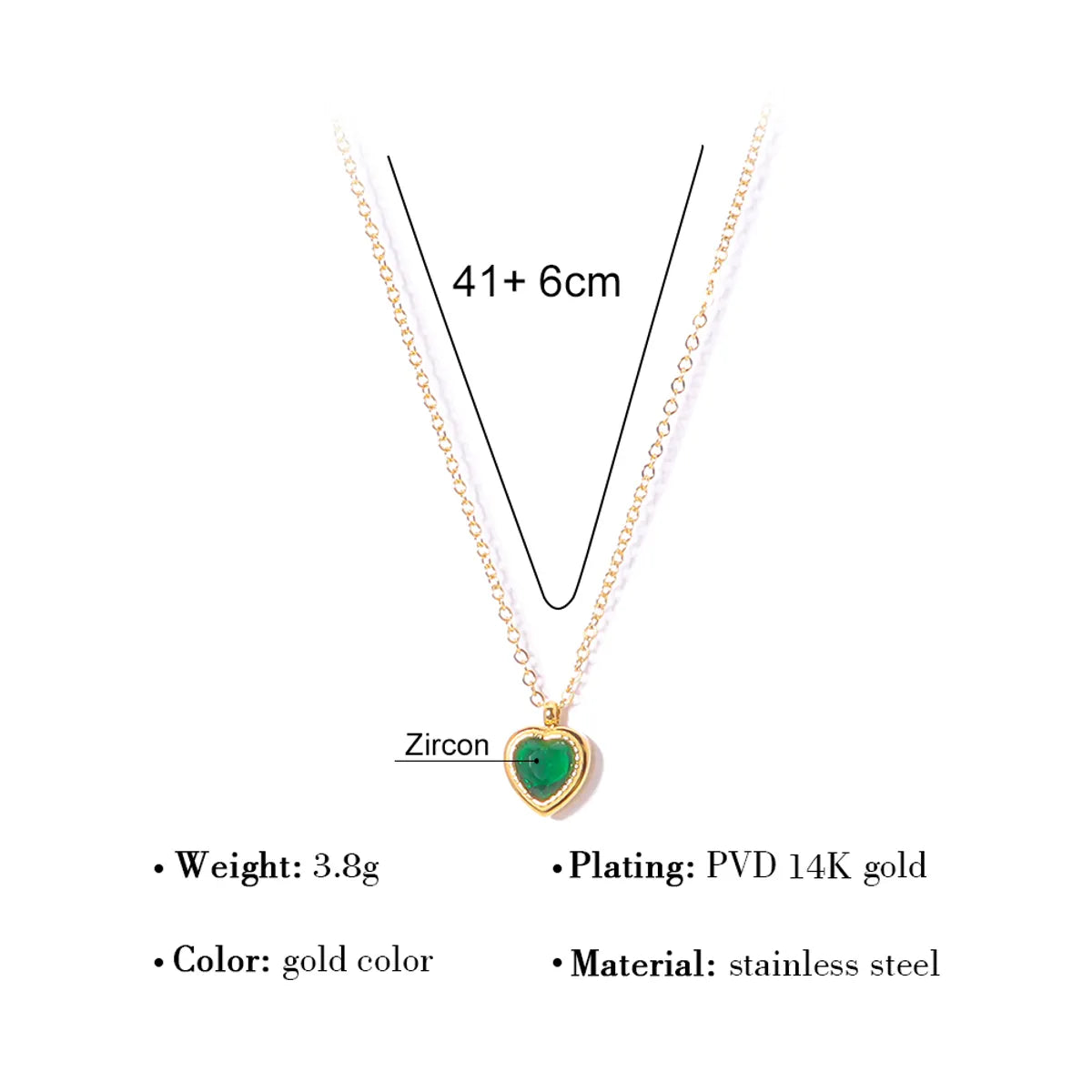 Ig Style French Style Commute Heart Shape Stainless Steel Titanium Steel Plating Inlay Zircon 18k Gold Plated Pendant Necklace