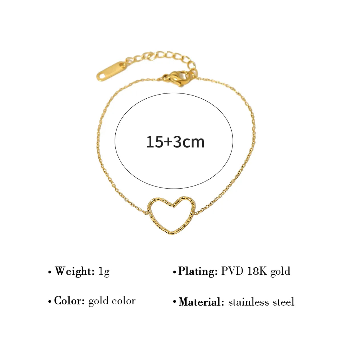 Wholesale Ig Style French Style Commute Heart Shape Stainless Steel Titanium Steel Plating Metal 18k Gold Plated Bracelets