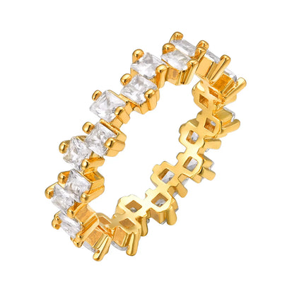 Wholesale IG Style Geometric Copper Inlay 18K Gold Plated Zircon Rings