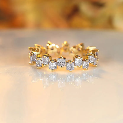 Wholesale IG Style Geometric Copper Inlay 18K Gold Plated Zircon Rings