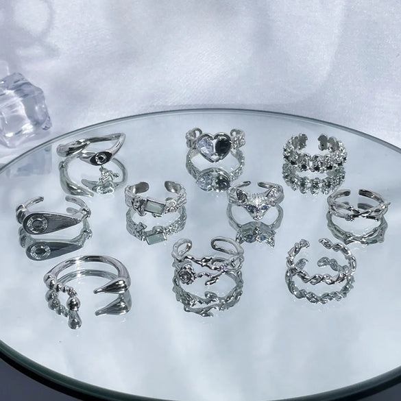 Wholesale IG Style Geometric Copper Plating Inlay Rhinestones Open Rings