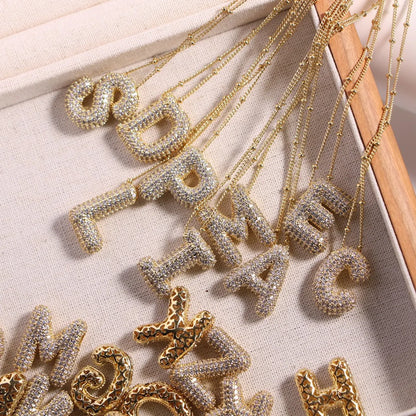 Copper Gold Plated IG Style Korean Style Plating Inlay Letter Zircon Pendant Necklace