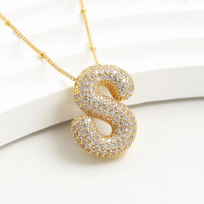 Copper Gold Plated IG Style Korean Style Plating Inlay Letter Zircon Pendant Necklace