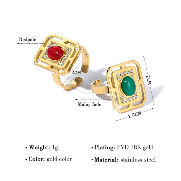 Wholesale Jewelry IG Style Modern Style Square Oval 304 Stainless Steel Natural Stone 18K Gold Plated Plating Inlay Open Rings