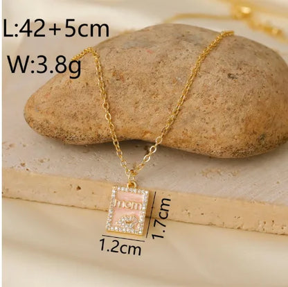 Wholesale IG Style Original Design Classic Style Letter Copper Enamel Inlay 18K Gold Plated Zircon Pendant Necklace