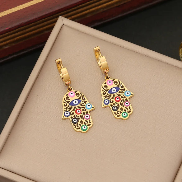 304 Stainless Steel Copper 18K Gold Plated IG Style Punk Plating Hollow Out Inlay Palm Eye Zircon Bracelets Earrings Necklace