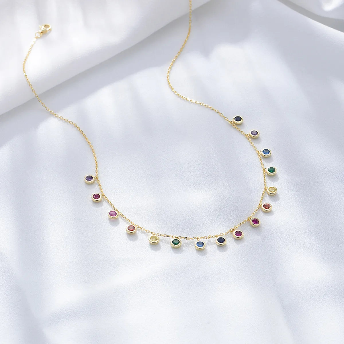 Wholesale Ig Style Round Colorful Sterling Silver Inlay Zircon Necklace