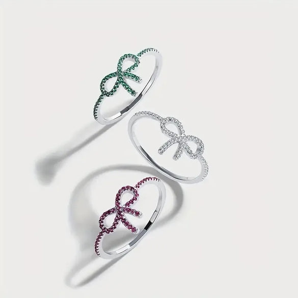 Wholesale IG Style Shiny Bow Knot Copper Hollow Out Inlay Zircon Rings