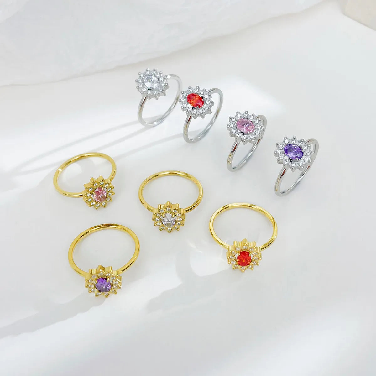 Wholesale Jewelry IG Style Shiny Flower 304 Stainless Steel Zircon White Gold Plated Gold Plated Plating Inlay Rings