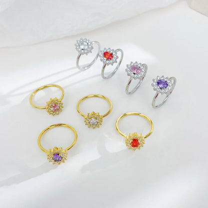 Wholesale Jewelry IG Style Shiny Flower 304 Stainless Steel Zircon White Gold Plated Gold Plated Plating Inlay Rings