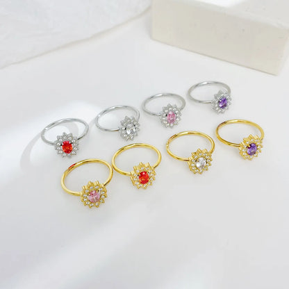 Wholesale Jewelry IG Style Shiny Flower 304 Stainless Steel Zircon White Gold Plated Gold Plated Plating Inlay Rings