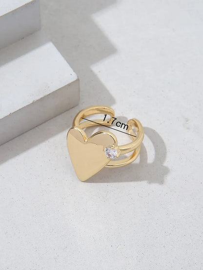 Wholesale IG Style Shiny Heart Shape Fish Tail Copper Asymmetrical Inlay 18K Gold Plated Zircon Open Rings