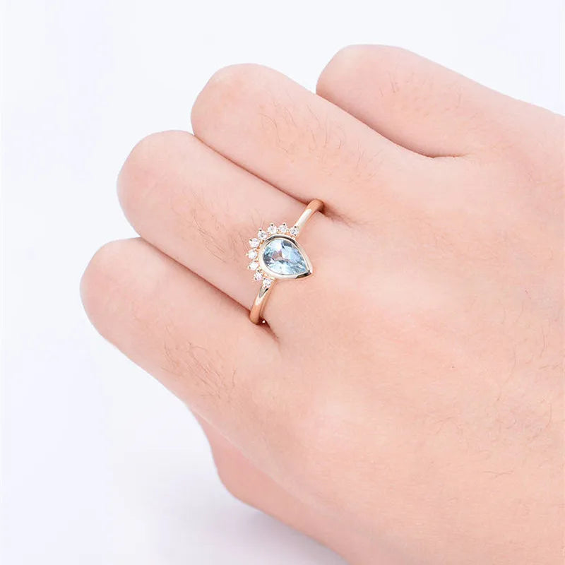 Wholesale IG Style Shiny Water Droplets Copper Inlay Zircon Rings