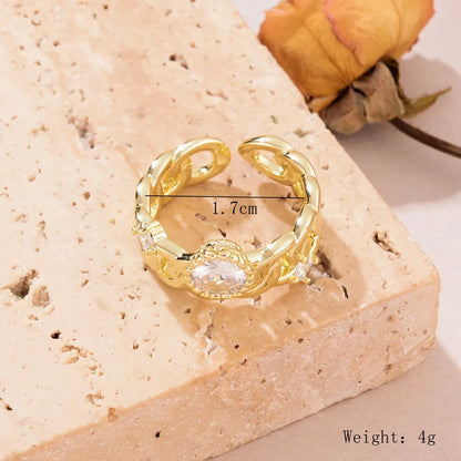 Wholesale IG Style Simple Style Solid Color Copper Hollow Out Inlay 18K Gold Plated Zircon Open Rings