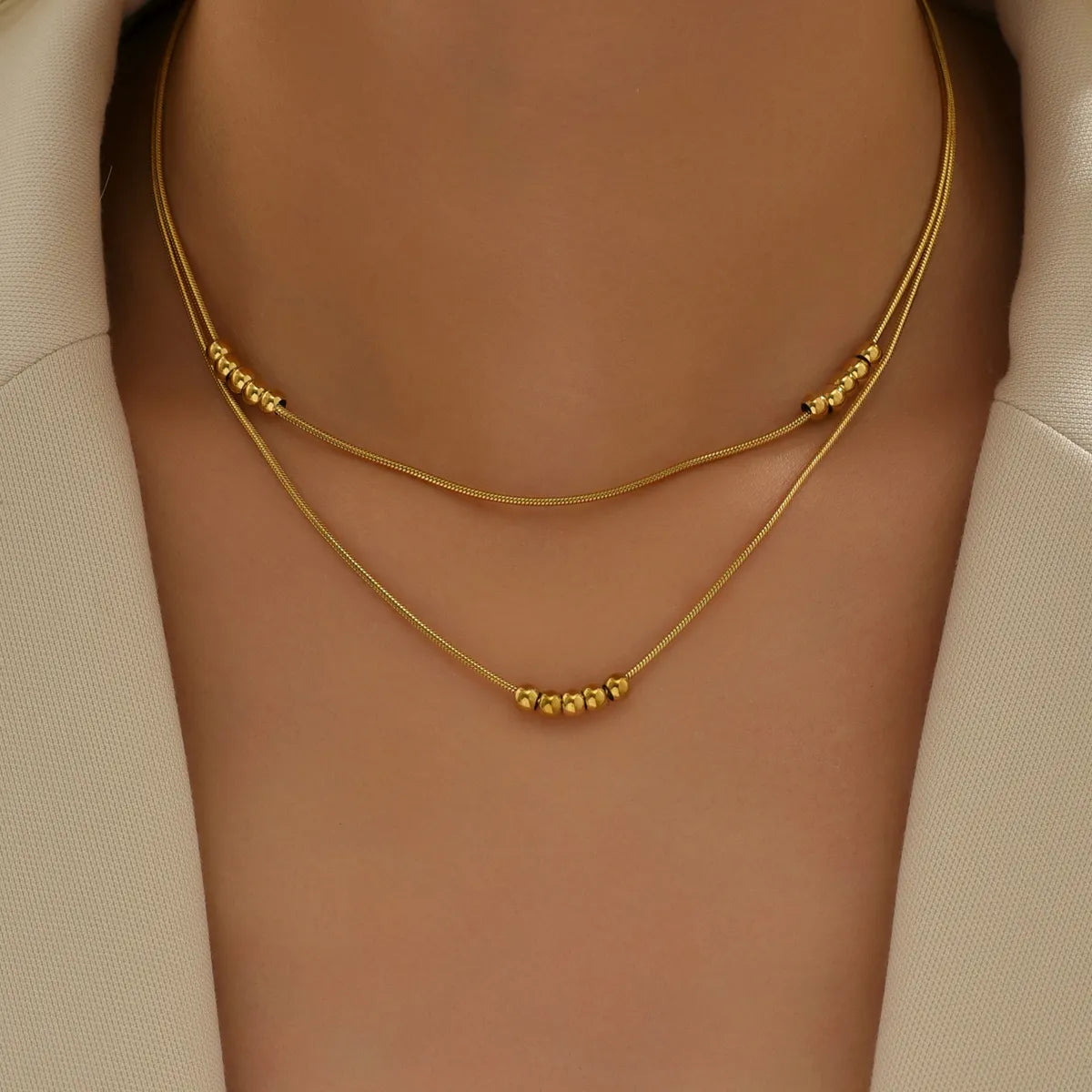 Ig Style Simple Style Solid Color Stainless Steel Shell Titanium Steel Plating 18k Gold Plated Layered Necklaces