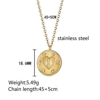 304 Stainless Steel 18K Gold Plated IG Style Simple Style Plating Inlay Star Moon Heart Shape Zircon Pendant Necklace