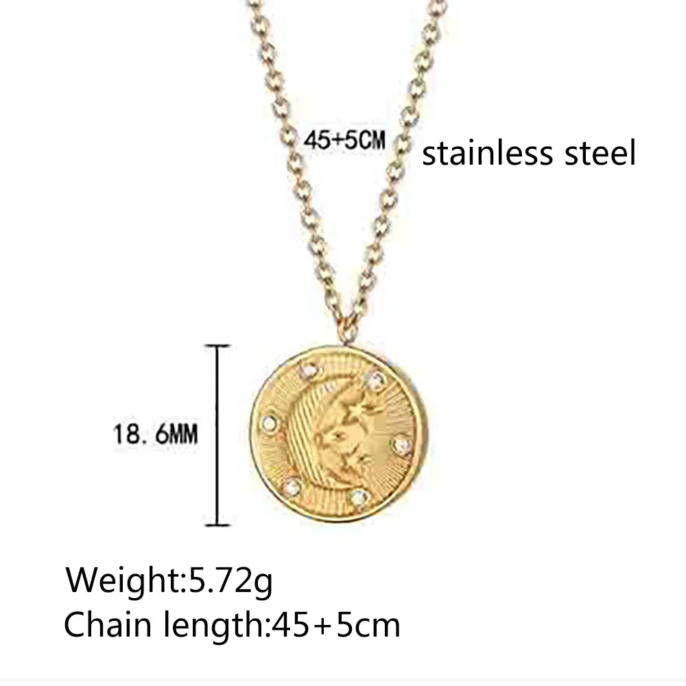 304 Stainless Steel 18K Gold Plated IG Style Simple Style Plating Inlay Star Moon Heart Shape Zircon Pendant Necklace