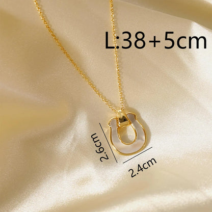 Wholesale IG Style Simple Style U Shape Copper Inlay 14K Gold Plated White Gold Plated Shell Pendant Necklace