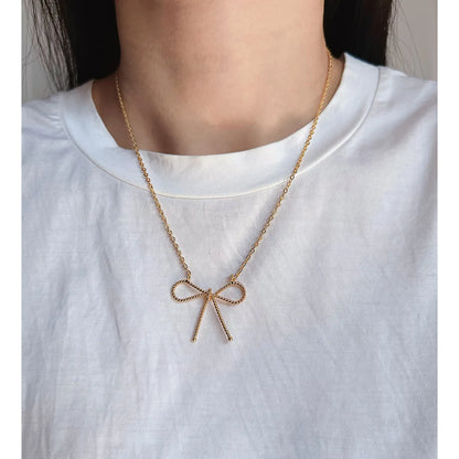 Wholesale IG Style Sweet Bow Knot Brass 18K Gold Plated Necklace