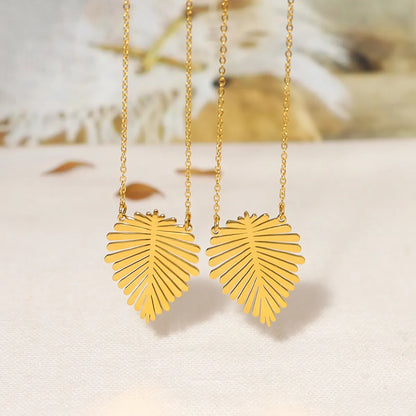 Wholesale Jewelry IG Style Vacation French Style Leaves 304 Stainless Steel 18K Gold Plated Plating Pendant Necklace