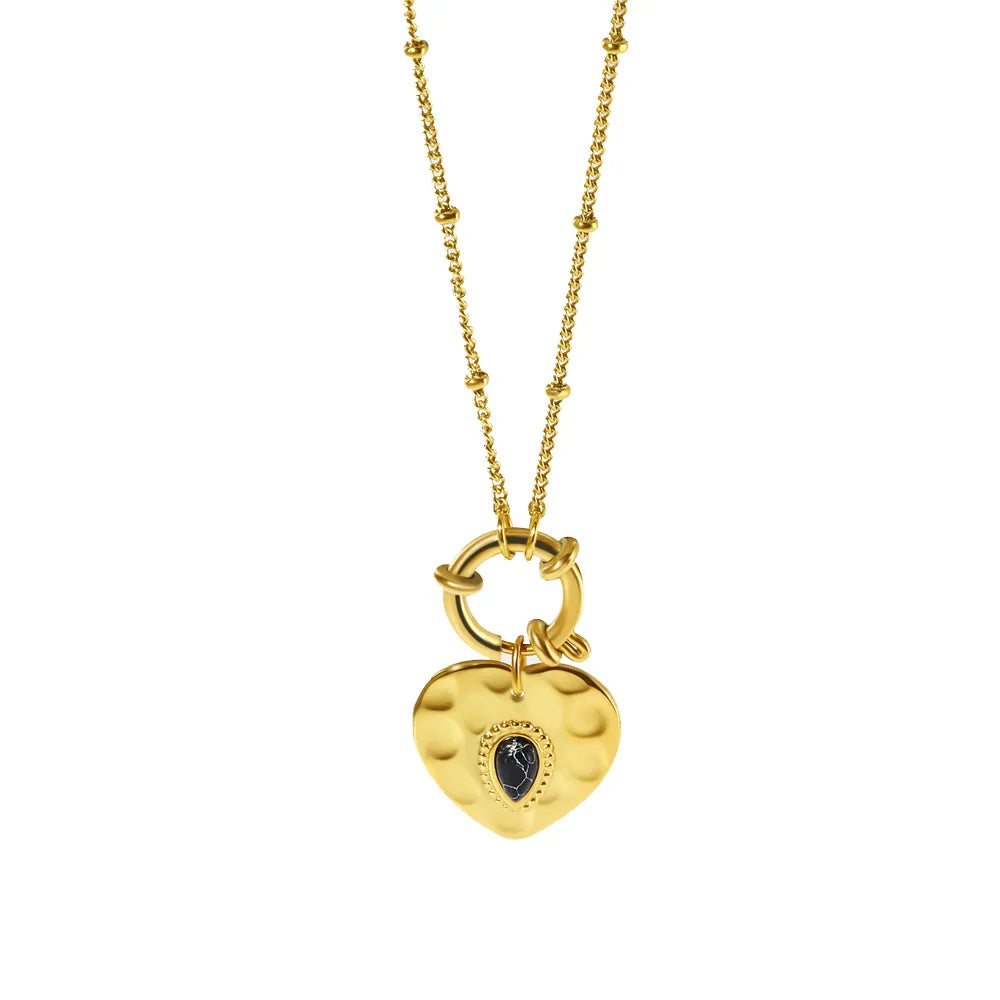 Wholesale Ig Style Vintage Style Heart Shape Stainless Steel Titanium Steel Plating Inlay 18k Gold Plated Natural Stone Pendant Necklace