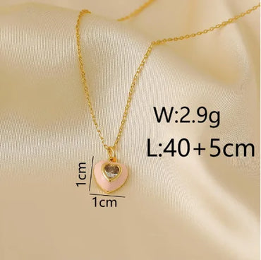 Wholesale IG Style Y2K Vacation Heart Shape Copper Enamel Inlay 18K Gold Plated Zircon Pendant Necklace