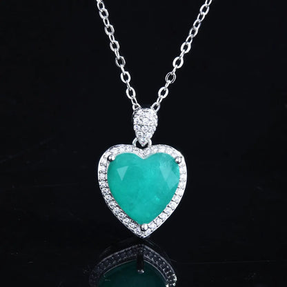 Wholesale Imitation Natural Paraiba Set Heart-shaped Ring Pendant Necklace Earrings Set