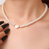 Wholesale Imitation Pearl And Alloy Heart Shape Handmade Necklace With Snake Bone Chain