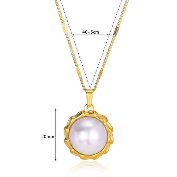 Wholesale Imitation Pearl And Stainless Steel Geometric Style Necklace With Electroplating Treatment For Women
