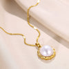 Wholesale Imitation Pearl And Stainless Steel Geometric Style Necklace With Electroplating Treatment For Women