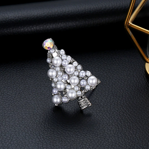 Wholesale Imitation Pearl Christmas Tree Brooch Electroplated Female Fashion Jewelry