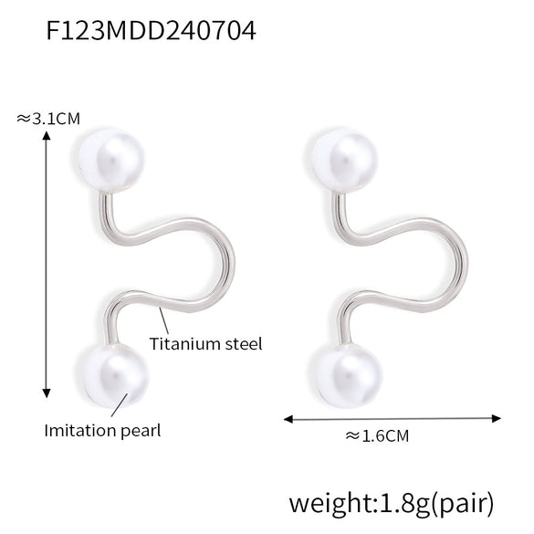 Wholesale Imitation Pearl Ear Clip Cold Niche Style Titanium Steel 18K Gold Plated Geometric Design