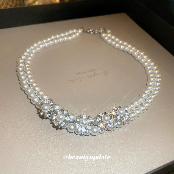 Wholesale Imitation Pearl Flower Handmade Double Layer Clavicle Necklace Fashion Elegant Light Luxury For Women
