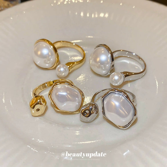 Wholesale Imitation Pearl Geometric Open Ring With Gold Plating For Women In Light Luxury Style