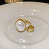Wholesale Imitation Pearl Geometric Open Ring With Gold Plating For Women In Light Luxury Style